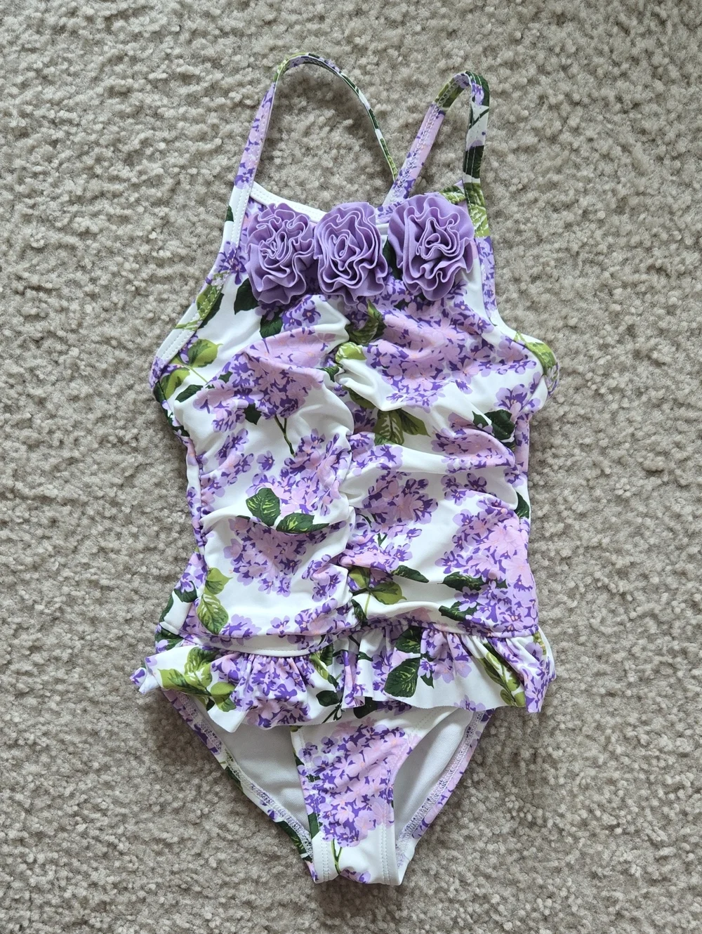 Kids Gymboree Floral Purple Ruffle One-Piece Swimsuit